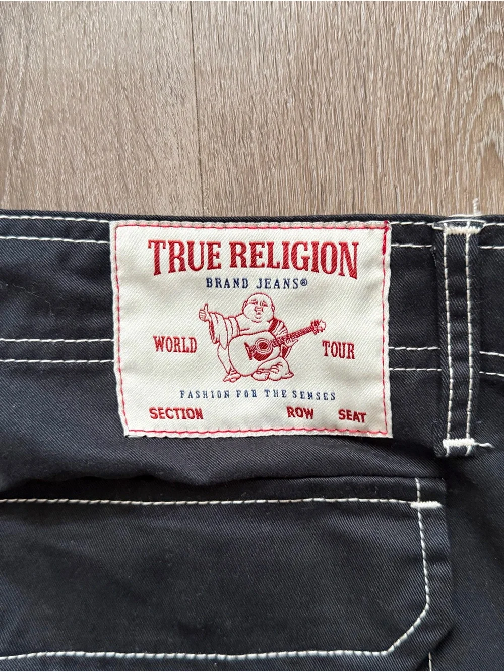 True Religion Black Cargo Pants with Contrast Stitching